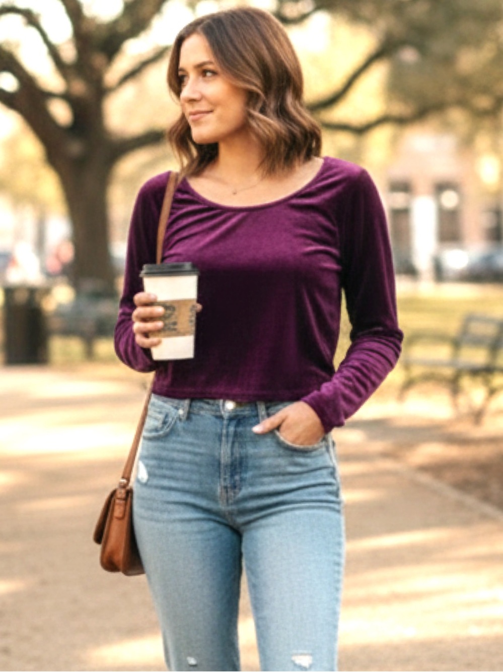 Velvet Long-Sleeve Crop Top • NWT • 19" p2p, 16"